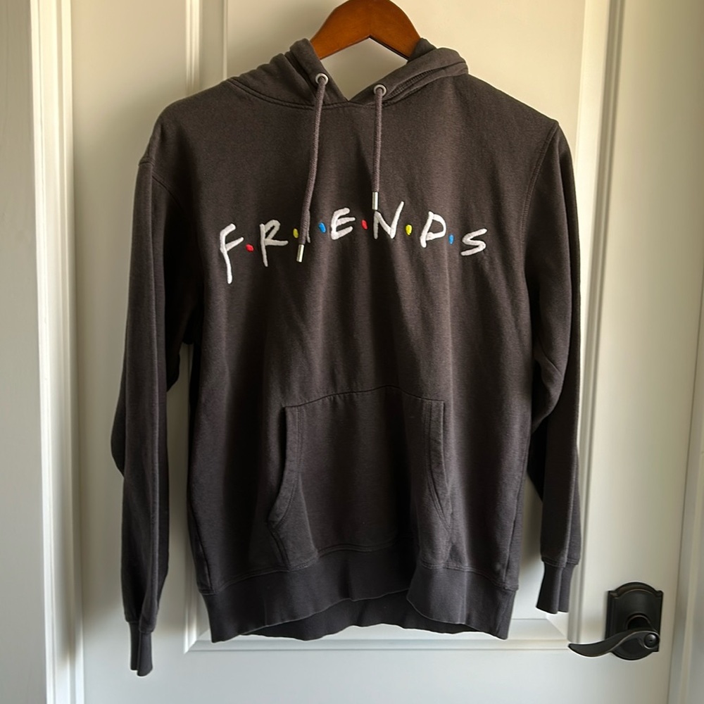 Embroidered Friends Womens Logo Black/Gray Hoodie Kangaroo Pocket Sweatshirt